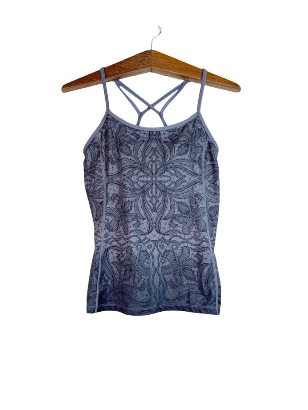 Athleta Harmonious Strappy Gray Ombre Floral Workout Tank Top Size S Gym Yoga